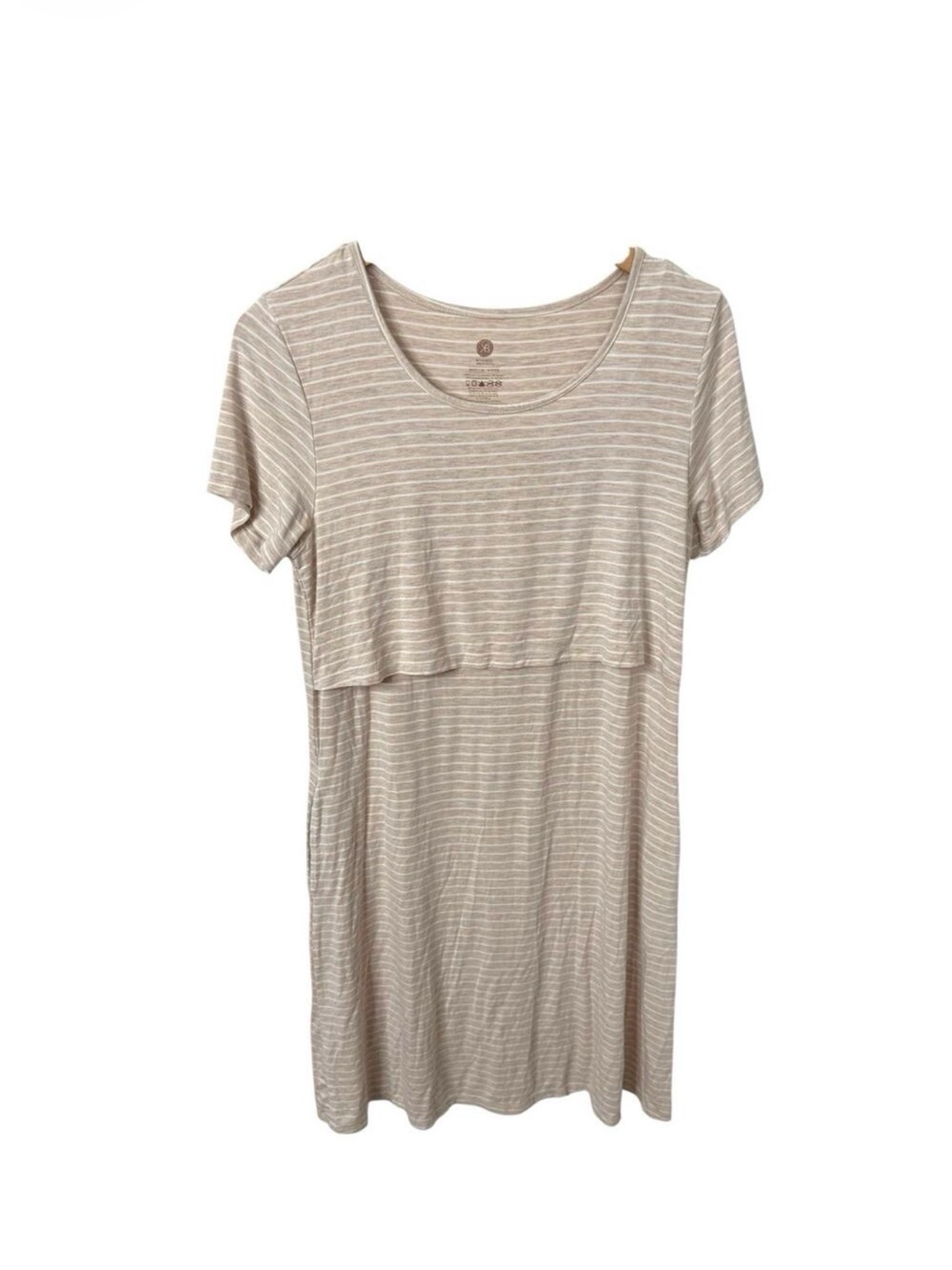 Kindred Bravely Bamboo Nursing Friendly Striped Tan Mini Dress w/ Pockets Medium